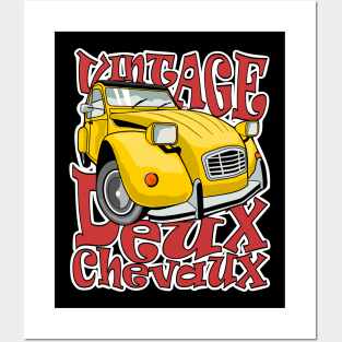 Vintage Deux Chevaux french yellow car Posters and Art